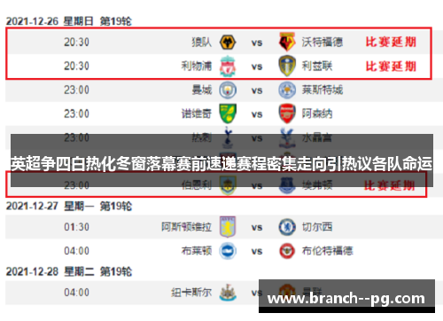 英超争四白热化冬窗落幕赛前速递赛程密集走向引热议各队命运
